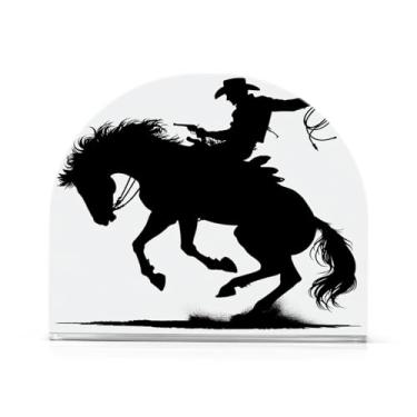 Imagem de JUZIHAI Suporte de guardanapo de cavalo caubói para mesa dispensador de guardanapo de acrílico para mesa suporte de lenços independente para cozinha sala de jantar bar festa decoração de casa