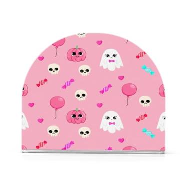 Imagem de JUZIHAI Suporte de guardanapo para mesa, dispensador de guardanapo de acrílico de fantasmas fofos de Halloween, suporte de lenços de mesa independente para cozinha, jantar, bar, festa, decoração de