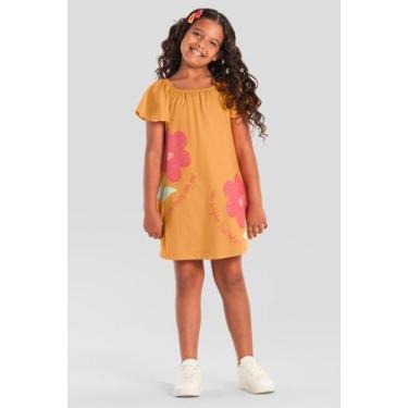 Imagem de Vestido infantil menina flores brilhantes Brandili -Laranja, 10, Laran