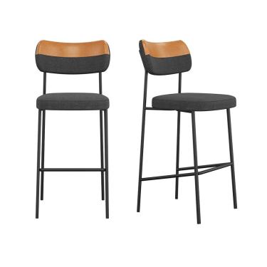 Imagem de Kit 2 Banquetas Altas Mona Estrutura Metal Courino Whisky Grafite Preto SSX Multicoisas