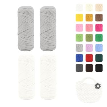 Imagem de Maxee Pacote com 4 fios de camiseta premium (200 g/75 m cada), fio de fita macia para crochê e tricô - cor intensiva e fácil de cuidar