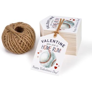 Imagem de WRAPAHOLIC Etiquetas de presente de beisebol de dia dos namorados com cordão - 100 peças You are a Home Run Etiquetas de papel com barbante de juta natural de 30 metros para decoração de presentes de