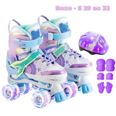 Imagem de Patins Infantil 4 Rodas Ajustável Rodinha Led Kit Proteção - ATITUDE M