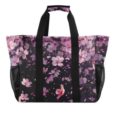 Imagem de ODAWA Bolsa de praia impermeável à prova de areia com flores de cerejeira, bolsa de praia embalável para verão e academia, Flores de cerejeira rosa, One Size