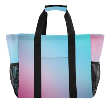 Imagem de ODAWA Bolsa de verão leve e portátil, organizadora esportiva, bolsa de natação leve, azul-petróleo dégradé azul rosa