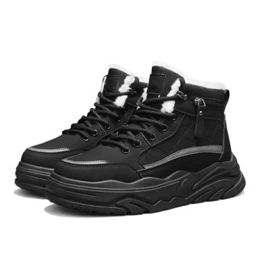 Imagem de Jueshanzj Botas de neve masculinas, sapatos de inverno com forro de fuzz, botas quentes de cano alto para caminhada, tênis no tornozelo, Preto/bahama p, 40 EU