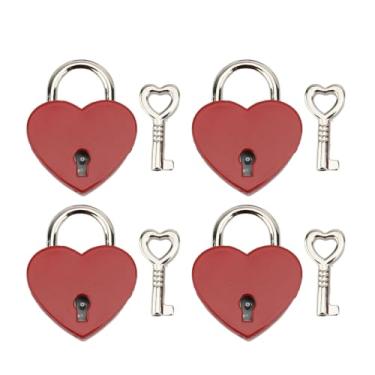 Imagem de SIWOTED 4 Conjunto Coração Cadeado Liga de Zinco 38x30mm Bloqueio Amor com Chave para Caixas de Joias Carteiras Bolsas (Vermelha)