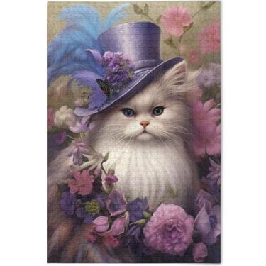 Imagem de Quebra-cabeça personalizado flores gato Páscoa 1000 peças para adultos jogo engraçado exclusivo arte pintura animal, 75 cm x 50 cm