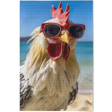 Imagem de Quebra-cabeça de animais engraçados de praia de galinha personalizado 1000 peças para adultos quebra-cabeça arte animal legal jogo engraçado, 75 cm x 50 cm