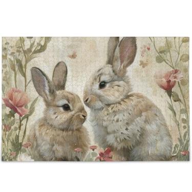 Imagem de Quebra-cabeça de coelho da primavera para adultos 500 peças arte floral animal arte dura quebra-cabeças personalizados amigos família jogos presentes, 52 cm x 37,8 cm
