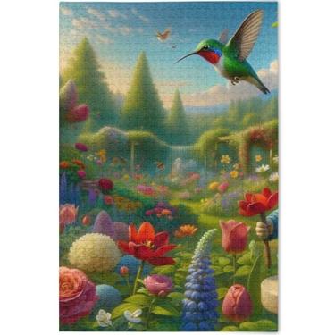 Imagem de Quebra-cabeça personalizado de gnomo beija-flor primavera 1000 peças para adultos elefante branco duros para adultos jogo de brinquedo obra de arte, 75 x 50 cm