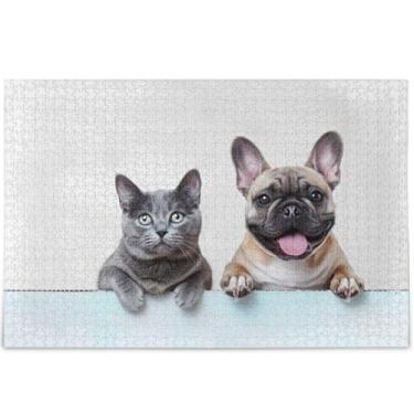 Imagem de Quebra-cabeça adulto gato buldogue francês 1000 peças família amantes presentes paisagem paisagem paisagem arte, 75 cm x 50 cm