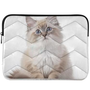 Imagem de Capa de laptop branca fofa de gato de pelo comprido acolchoada capa para notebook moderna capa universal para laptop de 13 a 14 polegadas