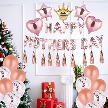 Imagem de CUOFYUNL 71 peças rosa feliz dia das mães conjunto de decorações de festa linda mãe suprimentos de festa coroa lantejoulas balões fita borla para festivais decorações de festa