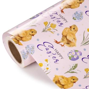 Imagem de WRAPAHOLIC Rolo de papel de embrulho de Páscoa pintinho - Mini rolo - 43 cm x 3 metros - Feliz Páscoa e ovo fofo papel de embrulho de galinha para primavera, chá de bebê, aniversário