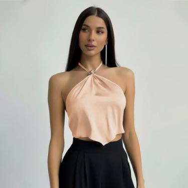 Imagem de Cropped Feminino Frente Única Alcinha De Amarrar Moda Verão - SWISS BO