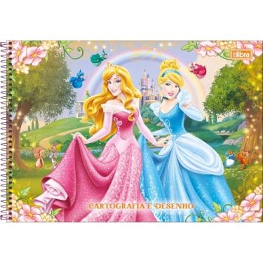 Imagem de Tilibra - Caderno de Cartografia e Desenho Espiral Capa Dura Princesas 80 Folhas - Cinderela E Aurora