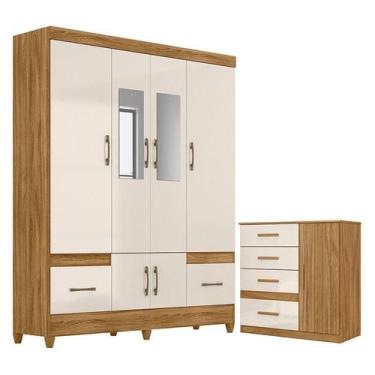 Imagem de Guarda Roupa Casal MS912 com espelho e Cômoda Vênus Freijó Off White  