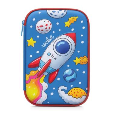 Imagem de Estojo Infantil 3D em EVA Unissex com 3 Compartimentos – Estojo Escolar Grande para Lápis, Canetas e Acessórios | Porta-Canetas Fofo Resistente, Volta às Aulas (Foguete)