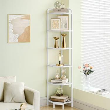 Imagem de Hzuaneri Suporte de prateleira de canto, estante de vidro, organizador de banheiro, suporte de plantas, moldura de aço, vidro temperado, estilo moderno para sala de estar, banheiro, cozinha, branco de