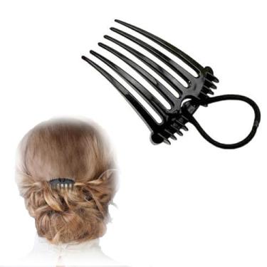 Imagem de Pente preto fofo para bandette, pente com elástico, pente de cabelo fofo, rabo de cavalo, pentes, inserções de volume, ferramentas de estilo de cabelo com elástico de borracha, acessório de cabelo