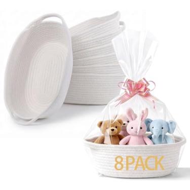 Imagem de Aycsiyana Pacote com 8 cestas para presentes vazias (30,5 x 20,3 x 12,7 cm) com sacos de presente e fitas – cestas de tecido vazias para presentes, armazenamento para Páscoa/chá de bebê/presentes de