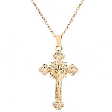 Imagem de IN Chenthy Colar de cruz de ouro para mulheres – Pingente de crucifixo delicado banhado a ouro 14K com corrente ajustável, pingente religioso minimalista para uso diário, Latão, Sem Pedra Preciosa