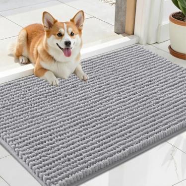 Imagem de OLANLY Tapete de porta de cachorro para patas enlameadas 61 x 40 cm, capacho de lama de chenille ultra absorvente, antiderrapante, lavável e com armadilha de sujeira para entrada interna, tapetes de
