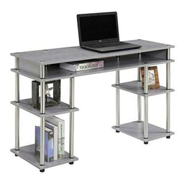 Imagem de Mesa de estudante de madeira com acabamento cinza, mesa de escrita, laptop, computador, armazenamento, madeira, escritório, casa, móveis, aço inoxidável, laminado, aço inoxidável, 76 cm A x 120 cm L x