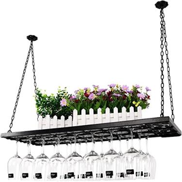 Imagem de SGeneE Suporte de metal para garrafa de vinho e vidro para pendurar no teto, suporte para copos de vinho, suporte de vinho com suporte de vidro, prateleira de exibição de decoração de escritório em