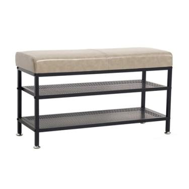 Imagem de Organizador de sapatos de entrada, organizador de sapatos moderno com armazenamento, banco de sapatos de 2 níveis com prateleiras de metal e suporte acolchoado para sapatos (cor: 100 * 32 * 45 cm) (80