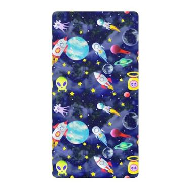 Imagem de xigua Lençol de berço de algodão Space Rockets para meninas e meninos, macio e respirável, adequado para berço padrão e cama de criança pequena