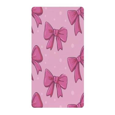 Imagem de Blueangle Lençol de berço padrão para berço infantil - Lençóis de algodão macio e respirável com laços rosa fofos (567)