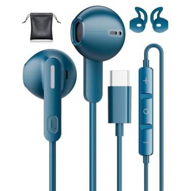 Imagem de Fones de ouvido com fio USB C para Samsung Galaxy S25 S24 S23 Ultra S22 A56 A16 iPhone 16 Pro Max 15 17 Air iPad 10 Pro USB C fones de ouvido com microfone controle de volume HiFi estéreo tipo C fones