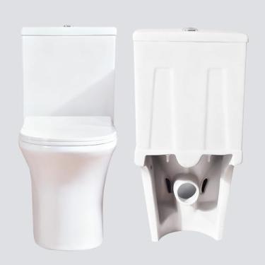 Imagem de Vaso Sanitário de Chão com Descarga Traseira, Alternativa ao Suspenso, Design Moderno em Cerâmica Branca, Inclui Kit de Drenagem Flexível, para Banheiro Residencial