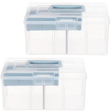 Imagem de Caixa organizadora de medicamentos, caixa de primeiros socorros para família de 2 camadas com divisor e alça, organizador de caixa de armazenamento de plástico transparente para escritório em casa