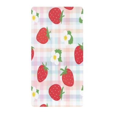 Imagem de Blueangle Lençol de berço padrão para berço infantil - Lençóis de algodão macio e respirável com morangos fofos (357)