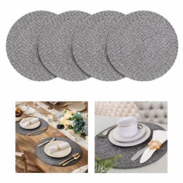 Imagem de Jogo Americano Redondo em PVC 38cm Sousplat Lavável, Antiderrapante e Fácil de Limpar Mesa Posta e Decoração 0004 (Cinza, 4 Unidades)