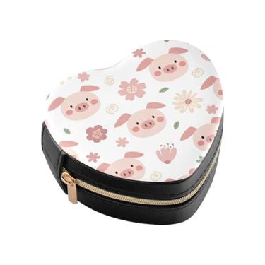 Imagem de Burbuja Mini caixa de joias em forma de coração de porcos para mulheres e meninas, estojo portátil organizador de armazenamento para brincos, anéis, colares e pulseiras