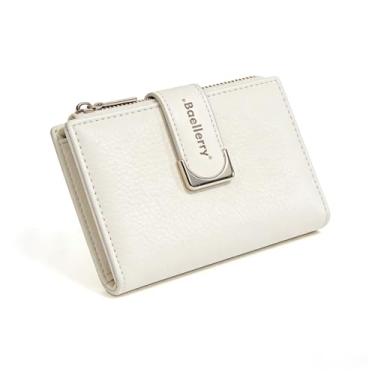 Imagem de Carteira feminina dobrável de couro sintético durável — fecho de pressão, bolso com zíper e vários compartimentos para cartão para transporte diário casual ou diário, Branco, Elegante