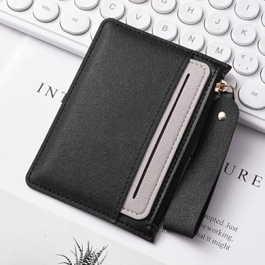 Imagem de Carteira feminina leve com zíper, bolso para cartão de poliuretano antidesmagnetização com bolso para moedas - 7 compartimentos para cartões e compartimento com zíper, carteira de viagem leve, Preto