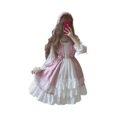 Imagem de Vestido Feminino Fofo Alice No País Das Maravilhas Lolita OP Com Manga