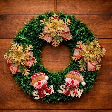 Imagem de Guirlanda Natalina Decoração Boneco Neve Arranjo Porta 40cm