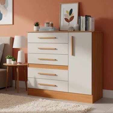 Imagem de Cômoda Com Sapateira E 5 Gavetas Branca Off-white E Marrom Freijo Offwhite