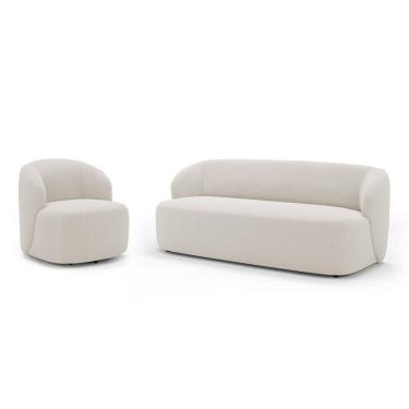 Imagem de Poltrona Giratória E Sofá Orgânico Living Leez 170cm 02 Lugares Bouclê Off White - Desk Design