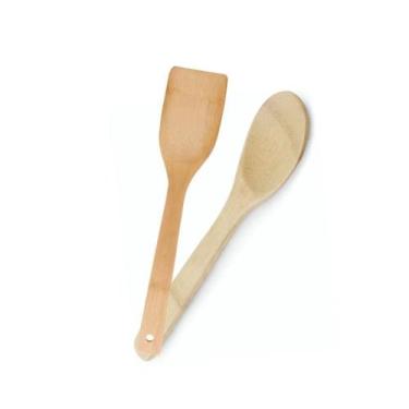 Imagem de Conjunto 2 Utensílios de Bambu Espátula e Colher Praticidade e Seguran