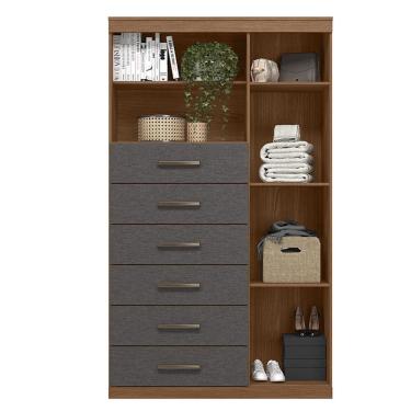 Imagem de Comoda 1 porta 6 gavetas Marabá Jatobá Grafite Acetinado - Santos Andirá