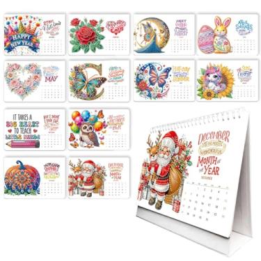 Imagem de Calendário de mesa - Calendário de mesa 2026 com pintura de strass, decoração de Natal para quarto, sala de estar, sala de aula, aniversário, ano novo
