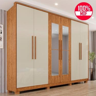 Imagem de Guarda-roupa Casal 100% Mdf 6 Portas E 6 Gavetas Premium Com Espelho - Tudo De Móveis Off/cinamomo