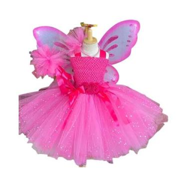 Imagem de Vestido De Fada Borboleta Rosa Com Glitter Para Meninas, Com Asas E La